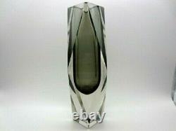 Space age geometric Murano sommerso prism facet cut art glass vase heavy