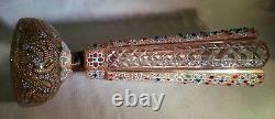 Spectacular Rare Bohemian Heavily Beaded Gilt Jeweled Cut Glass Paperweight Vase