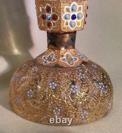 Spectacular Rare Bohemian Heavily Beaded Gilt Jeweled Cut Glass Paperweight Vase