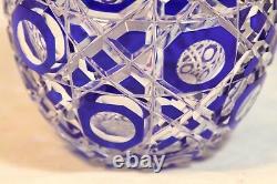 Splendid Cobalt Cut to Clear Czechoslovakian Crystal Vase Octagonal Pattern