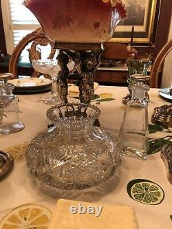Squatty 5 Cut Glass Flower Center Vase American Brilliant Period