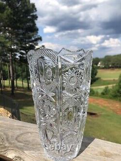 Star Cut Vase 9.5 Tall Large Vintage Lead Crystal Germany Weighs 6 Pounds
