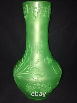 Steuben Glass Jade Green Acid Cut Back Peking #6222 Vase MINT