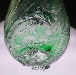 Stevens & Williams Emerald Green Cut To Clear Engraved Glass Vase ABP Brilliant