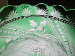 Stevens & Williams Emerald Green Cut To Clear Engraved Glass Vase ABP Brilliant