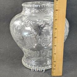 Stevens & Williams Intaglio Crystal Cut Glass Vase Vintage England Floral