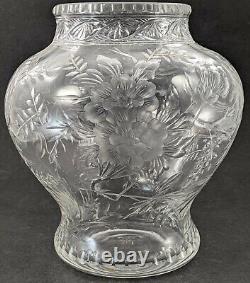 Stevens & Williams Intaglio Crystal Cut Glass Vase Vintage England Floral