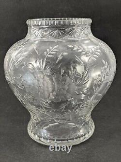 Stevens & Williams Intaglio Crystal Cut Glass Vase Vintage England Floral