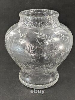 Stevens & Williams Intaglio Crystal Cut Glass Vase Vintage England Floral