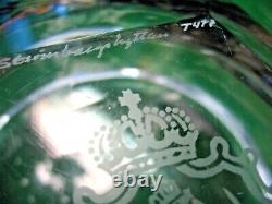 Strombergshyttan Swedish Ice Blue Art Glass Geode Cut Bowl Etched Logo Signed