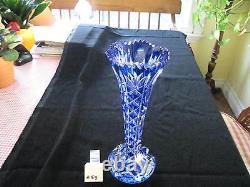 Stunning Cobalt Blue, Cut To Clear Vase, 9 1/2 H, Mint Condition