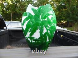 Stunning Fenton Blank / Kelsey Murphy Carved Green Cut Away Cameo Pillow Vase
