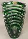 Stunning Vintage Czech Emerald Green Cut To Clear Crystal Large Vase