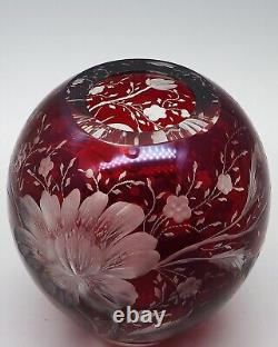 Stunning Vintage Ruby Red Cut to Clear Crystal Vase 4.25 Tall
