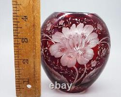 Stunning Vintage Ruby Red Cut to Clear Crystal Vase 4.25 Tall
