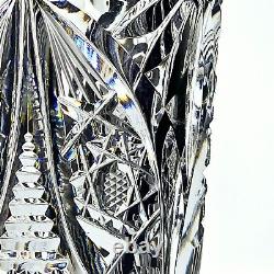 Superb Bohemian Czech Hand Cut Glass Trumpet Vase Fans Stars Heavy 11.5