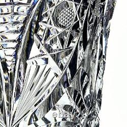 Superb Bohemian Czech Hand Cut Glass Trumpet Vase Fans Stars Heavy 11.5