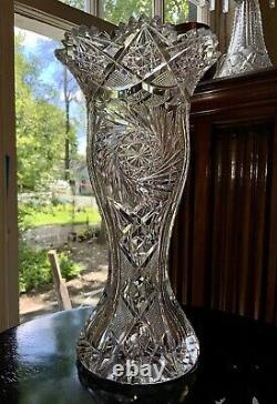 T. B Clark American brilliant Jacqueminot #233 10 Cut Glass Vase c. 1900