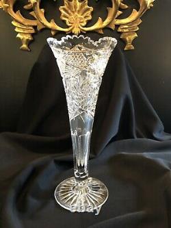 Tall 12 American Brilliant Period Cut Glass Trumpet Vase