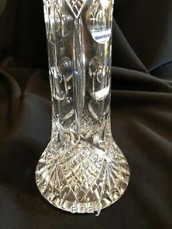 Tall 13.75 American Brilliant Period Cut Glass Vase with Unusual Pattern