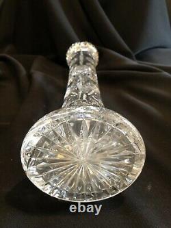 Tall 13.75 American Brilliant Period Cut Glass Vase with Unusual Pattern