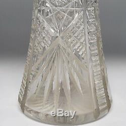 Tall American Brilliant Cut Glass Vase with Sterling Silver Rim ABCG