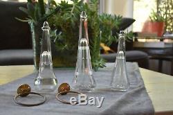 Three Vintage Automobile Car Flower Bud Vase Etched Cut Glass With 2 Brackets