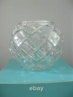 Tiffany & Co. Crystal Diamond Cut Vase Rose Bowl Excellent UNUSED 6 1/2 Tall