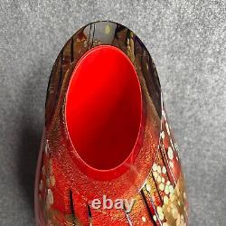 Tim Lazer Art Glass Vase Red Gold Foil Dichroic Slash Cut 21 Vase 2002 Signed