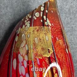 Tim Lazer Art Vase Signed Red Gold Foil Dichroic Glass Slash Cut 21 Vase 2002