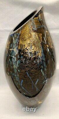Tim Lazer Blown Glass Black / Gold Extra Large Slant Cut Vase 20 Inch