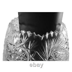 Turkish Cut Crystal Vase 11 1/2 Tall Pinwheels Stars Buttons Clear Glass