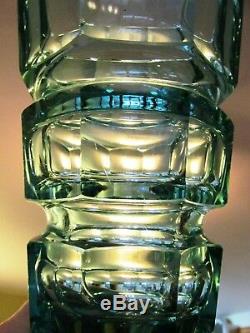 UNIQUE AQUAMARINE URANIUM CUT GLASS FACETED VASE MOSER 9.65 tall #2