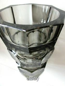 UNIQUE SMOKY CUT GLASS FACETED VASE MOSER Rare form. Read the description