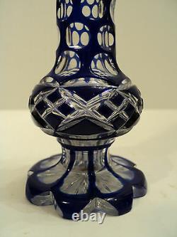 Unusual Antique Cobalt Cased Glass Cut-to-clear Small Bud Vase