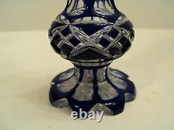 Unusual Antique Cobalt Cased Glass Cut-to-clear Small Bud Vase