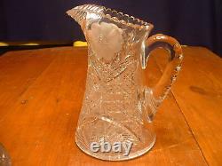 Unusual Fine Antique ABP American Brilliant Period Cut Glass Pitcher & Vase Set