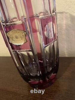 VAL ST LAMBERT Vase Signed Dated Cranberry Cut to Clear Belgian Ruby Art Glass