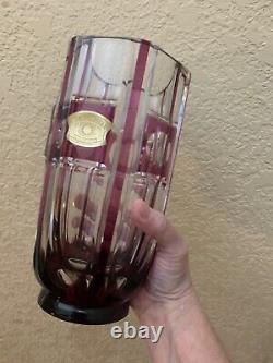 VAL ST LAMBERT Vase Signed Dated Cranberry Cut to Clear Belgian Ruby Art Glass
