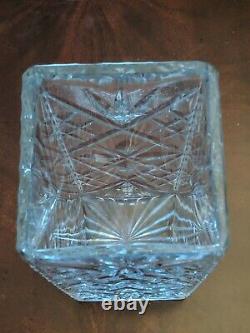 VASE Vintage SQUARE 10 Tall CUT GLASS CRYSTAL Diagonal, fan, edge cuts 1120v