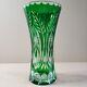 Vintage Bohemian Czech Crystal Vase Cut To Clear Emerald Green Vase 9 3/4 Tall