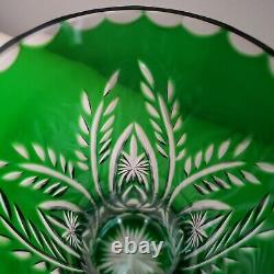 VINTAGE BOHEMIAN CZECH CRYSTAL VASE CUT TO CLEAR EMERALD GREEN VASE 9 3/4 Tall