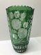 Vintage Bohemia Emerald Green Cut To Clear Crystal Vase 7