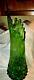Vintage Le Smith Green Glass Ribbed Swung Diamond Cut Base Vase Large 23 Tall