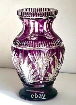 VSL Val Saint Lambert Purple Violet Crystal Vase Cut to Clear