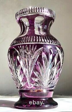 VSL Val Saint Lambert Purple Violet Crystal Vase Cut to Clear