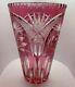 Vtg 10.5 In Bohemian Czech Ruby Red / Cranberry Cut To Clear Crystal Vase