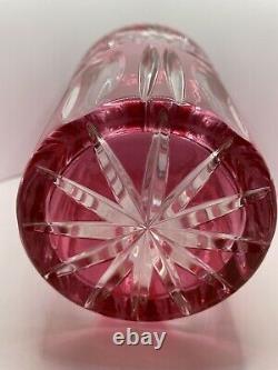 VTG 10.5 In Bohemian Czech Ruby Red / Cranberry Cut To Clear Crystal Vase