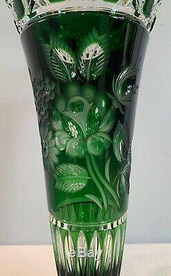 VTG 10 Meissen Cased Crystal Green Cut To Clear Vase Signed by Artist Germany