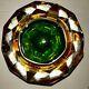 Vtg 1960s Murano Sommerso Flavio Poli Green Gold Amber Glass Diamond Cut Bowl